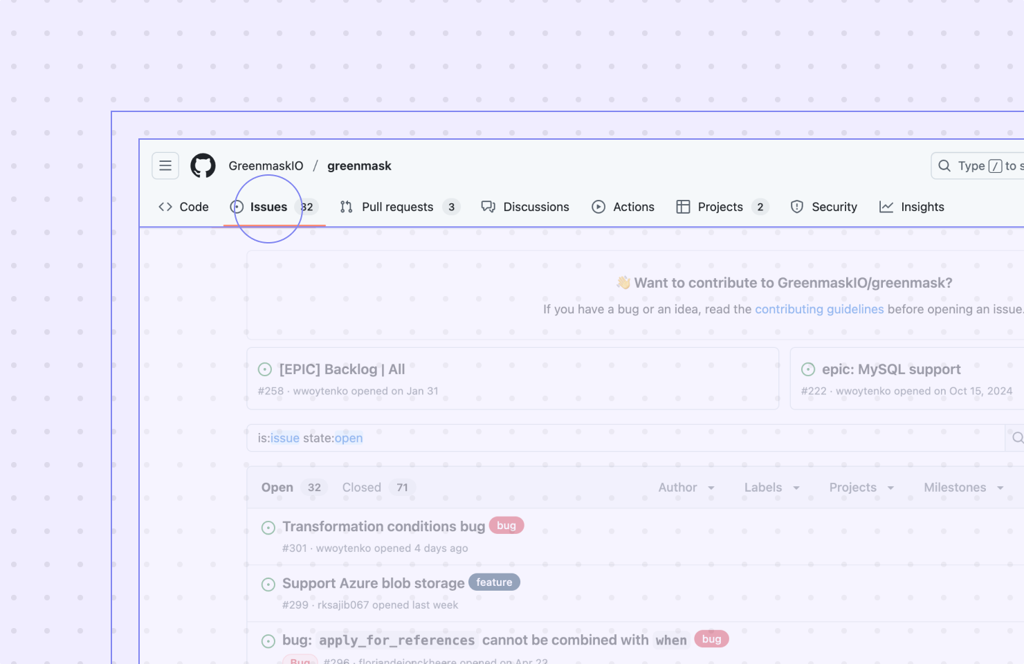 Go to GitHub Issues